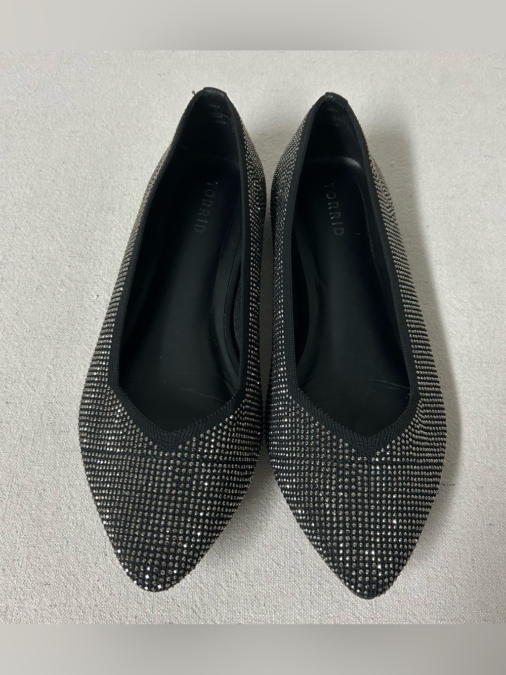 Torrid Flats Womens 11 WW Black Sparkle Embellished Knit Ballet Flat Pointed Toe